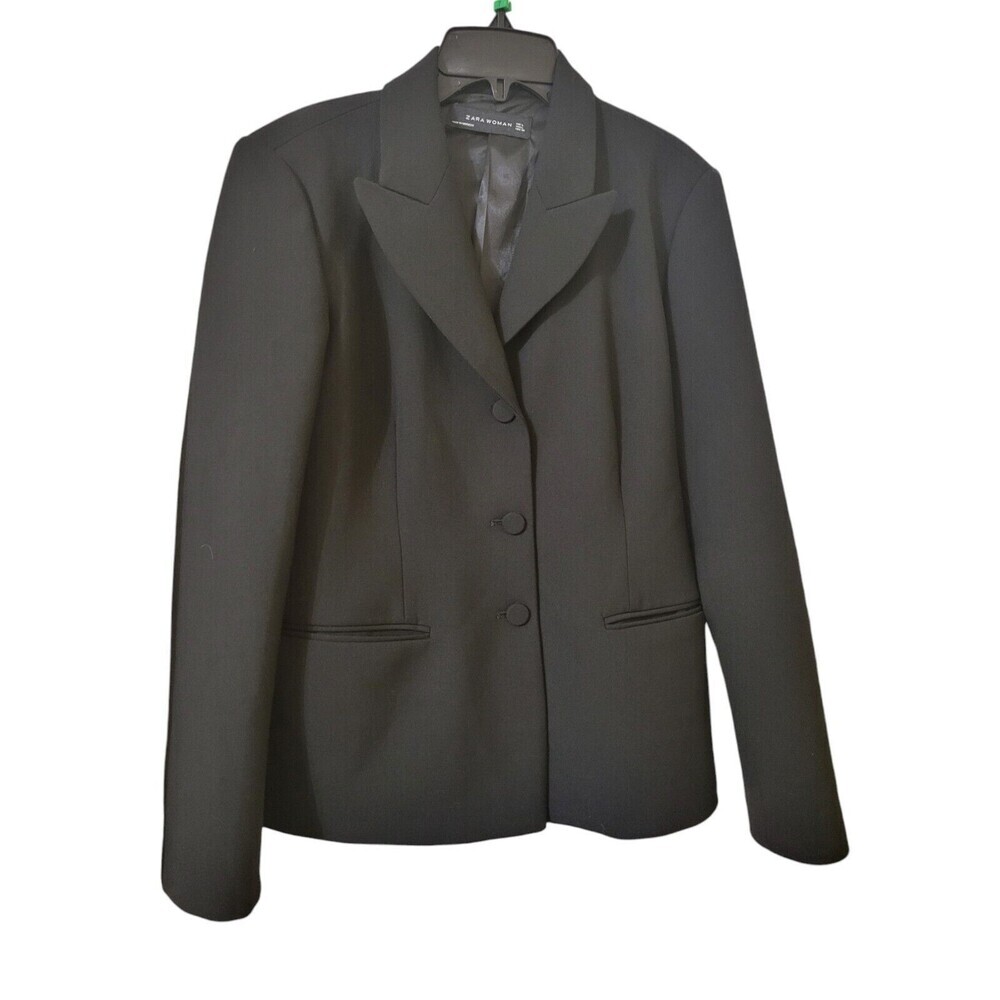 Zara Woman Black Blazer Smart Business Career Wear Size L Pockets